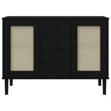 Sideboard SENJA Rattan Look Black 112x40x80 cm Solid Wood Pine 358027