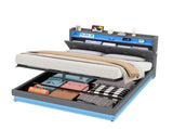 King, Grey Linen LED Upholstered Storage Bed with charging Station parcel 1 N652P299503G
