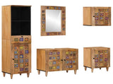 Bathroom Furniture Set with Door 5 pcs Natural Solid Mango Wood 3310099