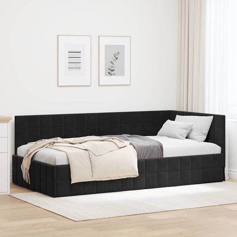 Corner Bed Frame with Headboard Black 90 x 200 cm Velvet 42016393