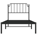 Metal Bed Frame without Mattress with Headboard Black 90x190cm 373879