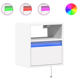 ZNTS Wall-mounted Bedside Cabinet with LED Lights White 3307975