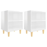 Bed Cabinets Solid Wood Legs 2 pcs High Gloss White 40x30x50 cm 805792