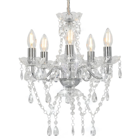 Chandelier with Crystal Beads Silver Round 5 x E14 281601