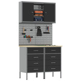 Work Cabinet Set 5 pcs Black Steel and Engineered Wood 3321422