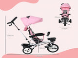 Metal Frame 6 in 1 Baby Push Tricycle with Parent Handle for 1-5 Years Old, Pink T3398P378960