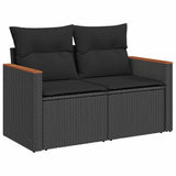 7 Piece Garden Sofa Set with Cushions Black Poly Rattan Acacia 3327506