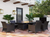 7 Pieces Outdoor Rattan Garden Furniture with Fire Pit Table, 6 Seater Garden Table and Chairs with T3398P328042