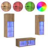 TV Wall Cabinets Wall-mounted 4 pcs Black Oak Engineered Wood 3402918