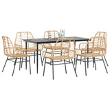 7 Piece Garden Dining Set Brown Poly Rattan Glass 3334447
