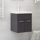 Sink Cabinet with Built-in Basin High Gloss Grey Engineered Wood 3070819