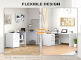 L Shaped Computer Desk, Reversible Home Office Desk with Drawers, File Cabinet and Storage Shelves, T3398P377526