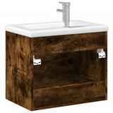 Bathroom Sink Cabinet with Built-in Basin Smoked Oak 3278773