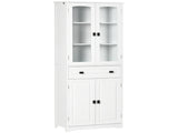 Kitchen Cupboard, Freestanding Storage Cabinet with 2 Adjustable Shelves, Drawer and Glass Door for T3398P378028