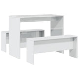 3 Piece Dining Table and Bench set High Gloss White Engineered Wood 855534