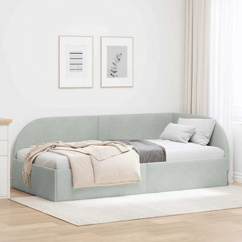 Corner Bed Frame with Headboard Light grey 90 x 200 cm Velvet 42016646