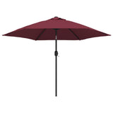 Garden Parasol with LED Lights and Steel Pole 300 cm Bordeaux Red 313756