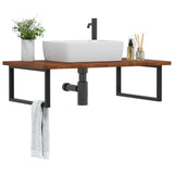 Basin Shelf Wall Mounted Steel and Solid Wood Oak 3302489