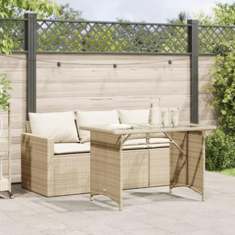 ZNTS 2 Piece Garden Dining Set with Cushions Beige Poly Rattan 366332