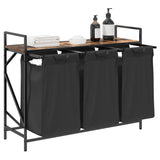 Laundry Basket 3 Compartments with Shelf Smoked Oak 859062