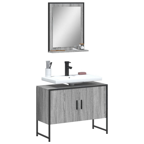 ZNTS 2 Piece Bathroom Cabinet Set Grey Sonoma Engineered Wood 3214342