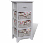 Cabinet with 1 Drawer and 3 Baskets White Paulownia Wood 241543