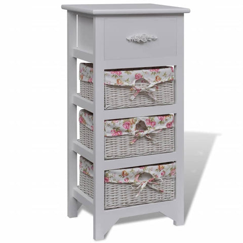 Cabinet with 1 Drawer and 3 Baskets White Paulownia Wood 241543