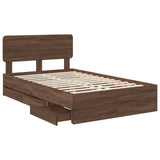Bed Frame with Drawer Brown Oak 135 x 190 cm Engineered Wood 3412198