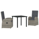 Garden Dining Set with Cushion 3 pcs Grey Poly Rattan 3379492