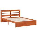 Bed Frame with Headboard with Storage Wax Brown Solid Pine Wood 3423813