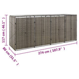 Quadruple Wheelie Bin Shed Grey 274x80x117 cm Poly Rattan 319867