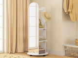 2-in-1 Full Length Mirror with Storage Shelves, Floor Mirror with 4 Wheels, Coat Rack, Hooks, White T3398P548078