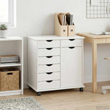 Rolling Cabinet White 63.5 x 39 x 65.5 cm Solid Pine Wood 42028377
