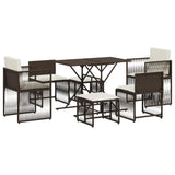 ZNTS 7 Piece Garden Dining Set with Cushions Brown Poly Rattan 369010