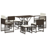 7 Piece Garden Dining Set with Cushions Brown Poly Rattan 369010