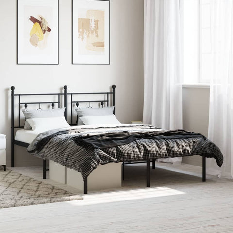 ZNTS Metal Bed Frame without Mattress with Headboard Black 140x200cm 374340