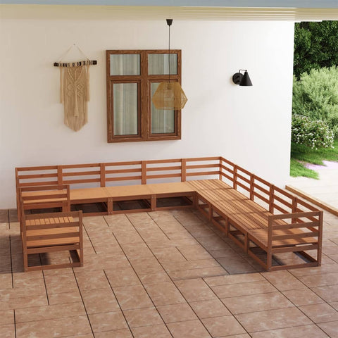 ZNTS 11 Piece Garden Lounge Set Honey Brown Solid Pinewood 3075937