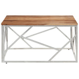 Coffee Table Silver Stainless Steel and Solid Acacia Wood 349951