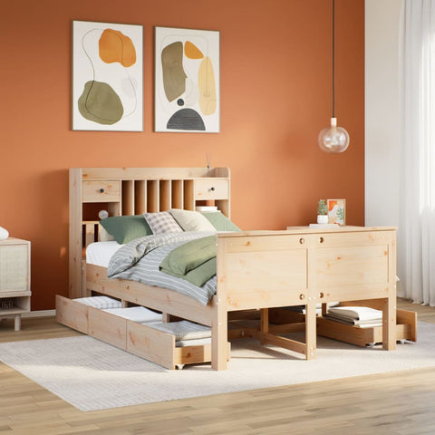 ZNTS Bookcase Bed without Mattress 120x190 cm Small Double Solid Wood Pine 3308939