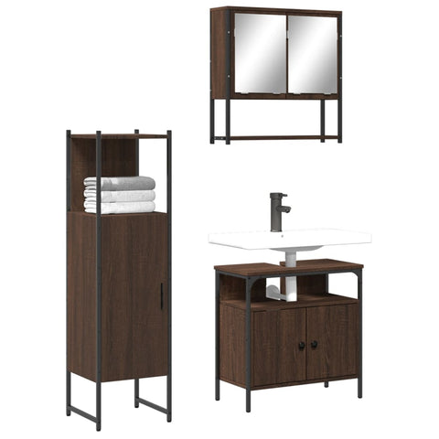 ZNTS 3 Piece Bathroom Furniture Set Brown Oak Engineered Wood 3214699