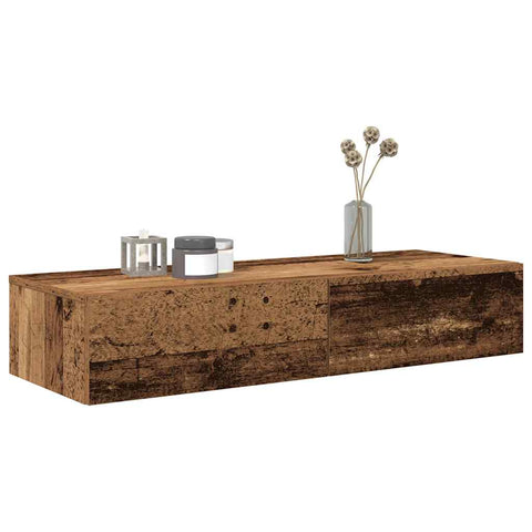 ZNTS Wall Shelf with Drawers Old Wood 100x36x19 cm Engineered Wood 859993