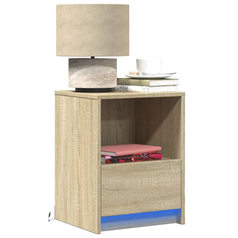 ZNTS Bedside Cabinets with LED Lights 2 pcs Sonoma Oak Engineered Wood 852024