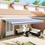 Retractable Awning Blue and white 500 x 300 cm Fabric, Metal 3331194