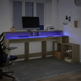 Desk with LED Lights Sonoma Oak 200x104x91 cm Engineered Wood 3309467