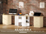 Computer Desk, Writing Table, PC Workstation with 3 Storage Shelves and Drawers, Silver Handle, for T3398P378019