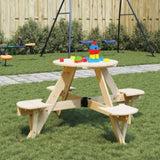 Picnic Table for 4 Kids with Umbrella Hole Round Solid Wood Fir 4008987
