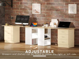 Computer Desk, Writing Table, PC Workstation with 3 Storage Shelves and Drawers, Silver Handle, for T3398P378019