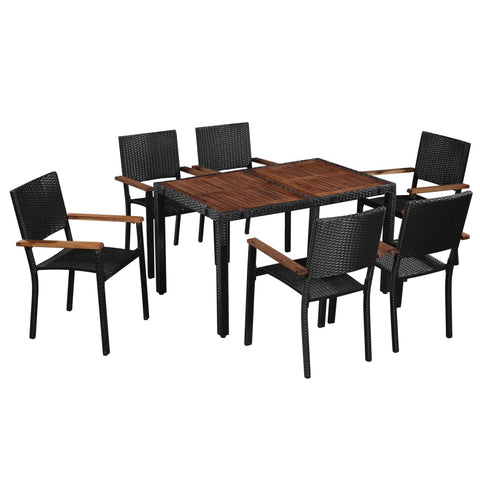 7 Piece Outdoor Dining Set Poly Rattan and Acacia Wood Black 43935