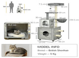 Enclosed Cat Litter Box with Cat House, Cat Bed, Scratching Posts, Platforms, for Indoor Cats - Grey T3398P349988