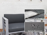 Garden Sofa, All-Weather Garden Single Sofa with Removable Cushions, Metal Frame Outdoor Furniture T3398P317553